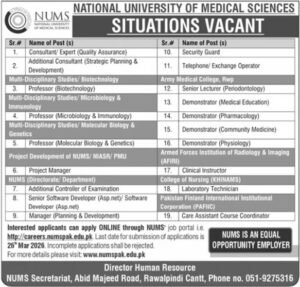 Latest National University of Medical Sciences Jobs 2026 in Rawalpindi